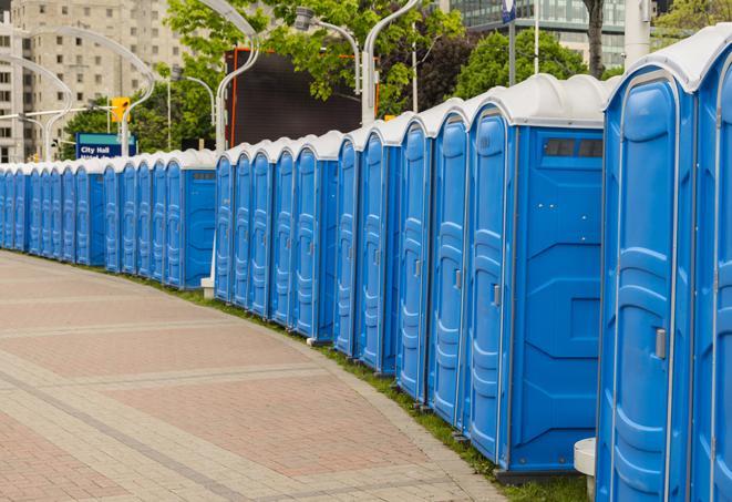 Seasonal porta potty units set up at a Clearwater, Florida venue