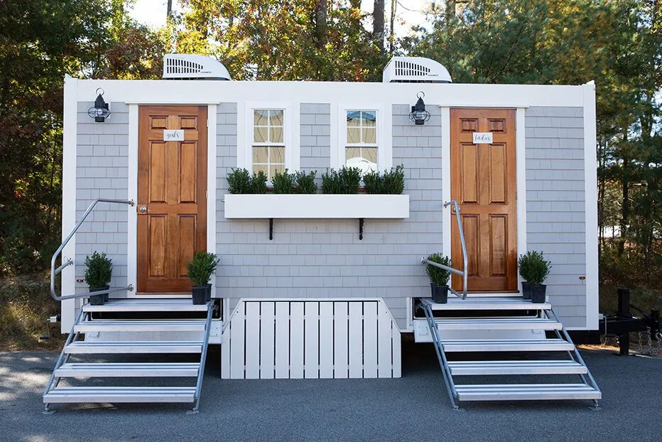 Wedding restroom units discretely staged at a venue in Clearwater, Florida